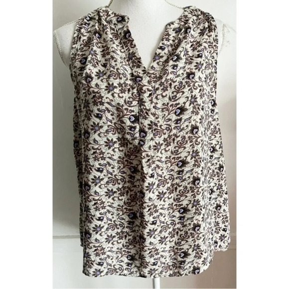 Philosophy Tops - Philosophy • Cream Pink Tan Floral Patterned Tank Top